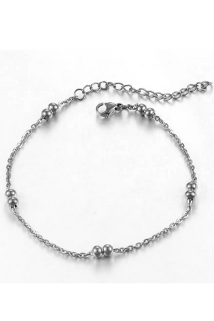 Beaded Dainty Anklet: Silver